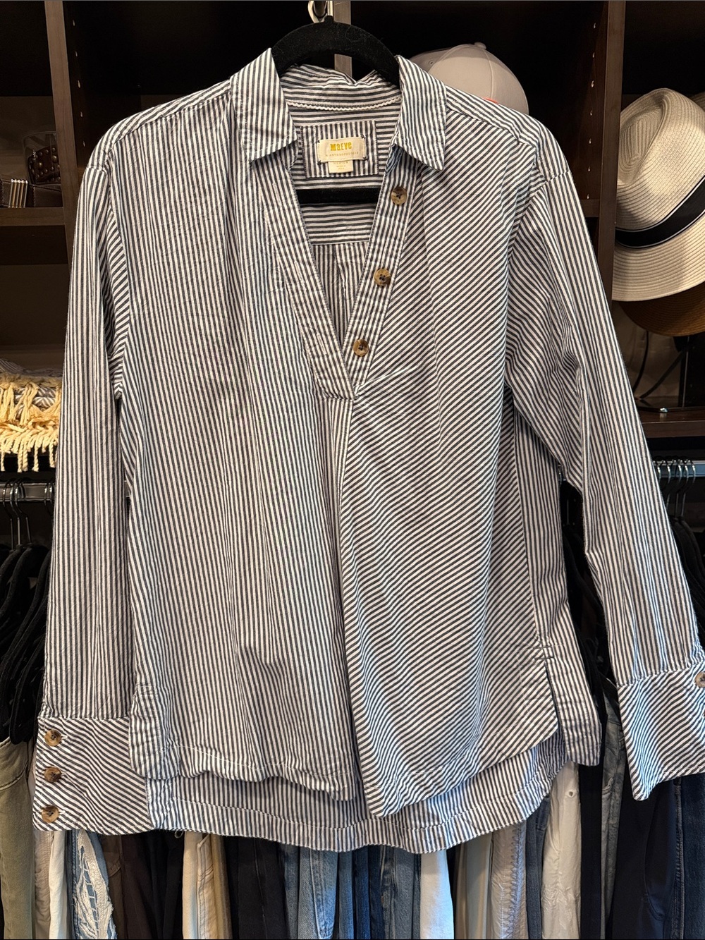 Anthropologie Navy & White Striped Popover Shirt